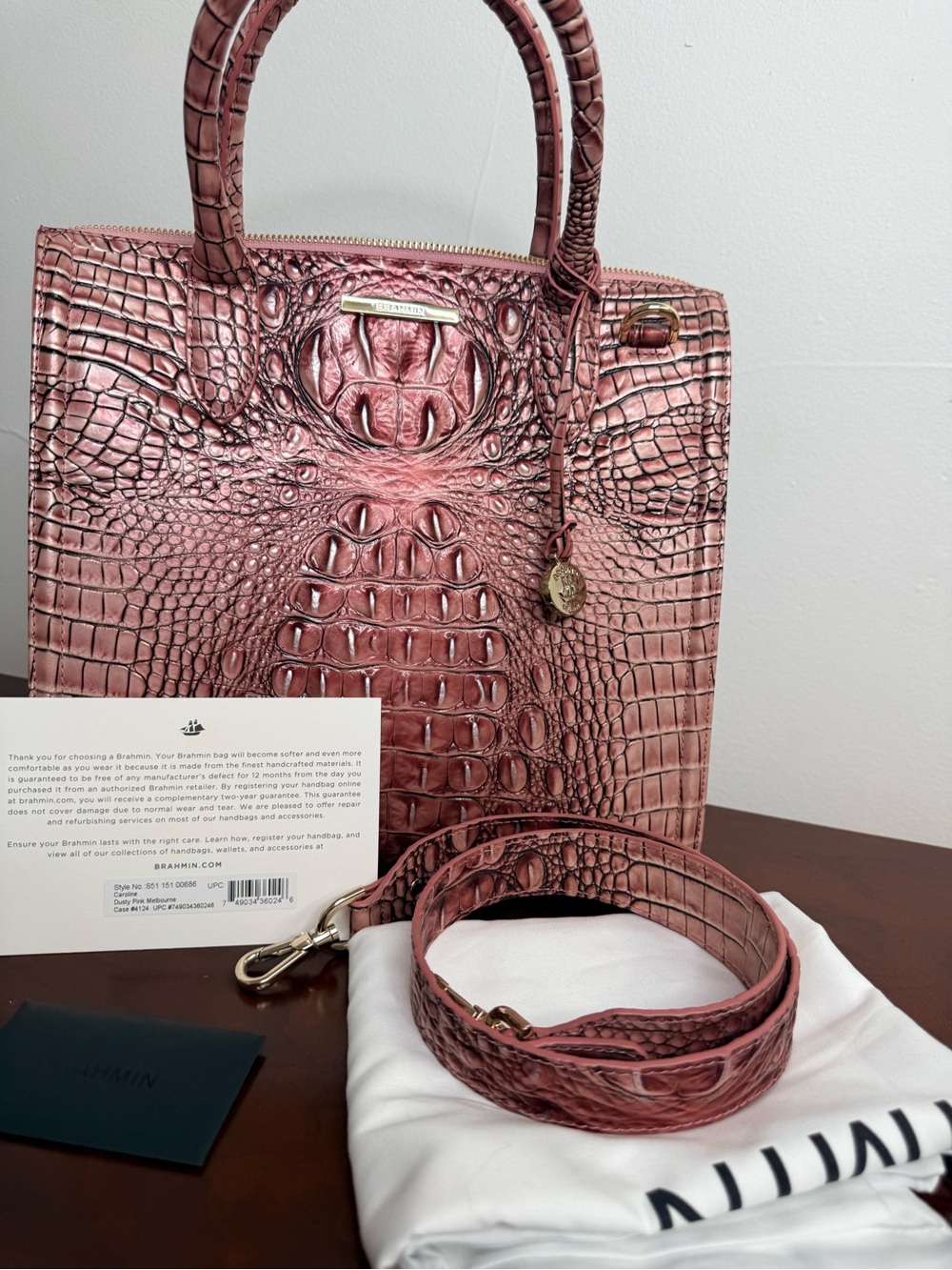 Brahmin Caroline Dusty Pink Melbourne Leather Tote NWOT Dust Bag & Strap